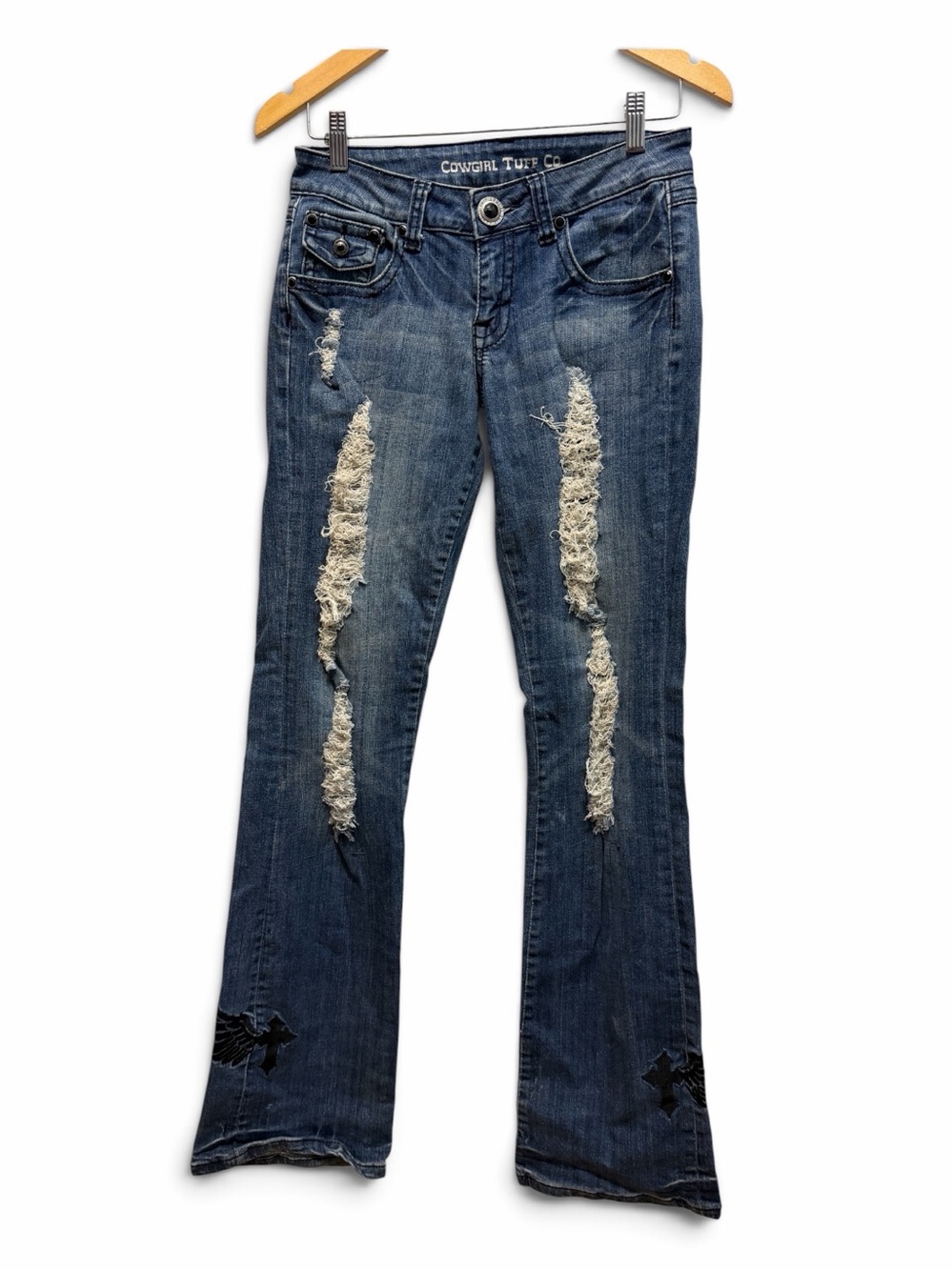 Cowgirl Tuff Women's Distressed Jeans  Western Bikercore Bottom Design Sz 27/35
